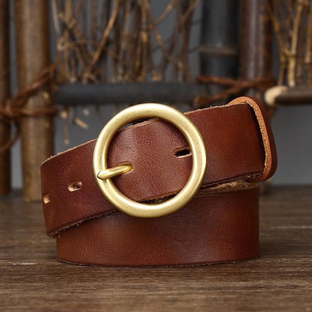Ceinture Cuir Vieilli Boucle Ronde Femme Modèle Mita - La Ceinturerie

