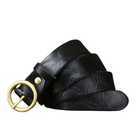 Ceinture Cuir Vieilli Boucle Ronde Femme Modèle Mita - La Ceinturerie

