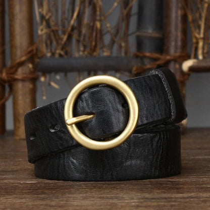 Ceinture Cuir Vieilli Boucle Ronde Femme Modèle Mita - La Ceinturerie
