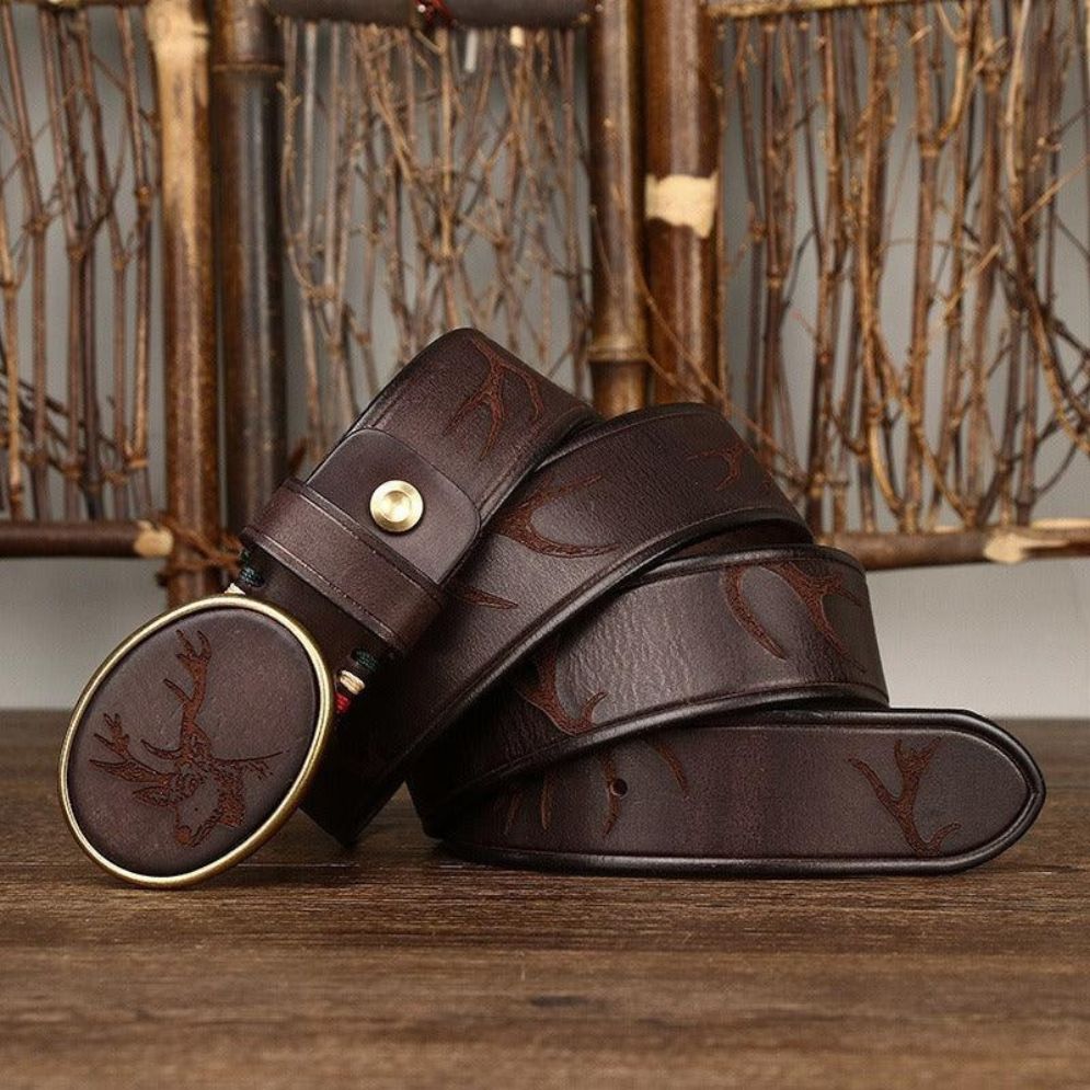 Ceinture en Cuir au Motif Cerf Modèle Faltusa - La Ceinturerie
