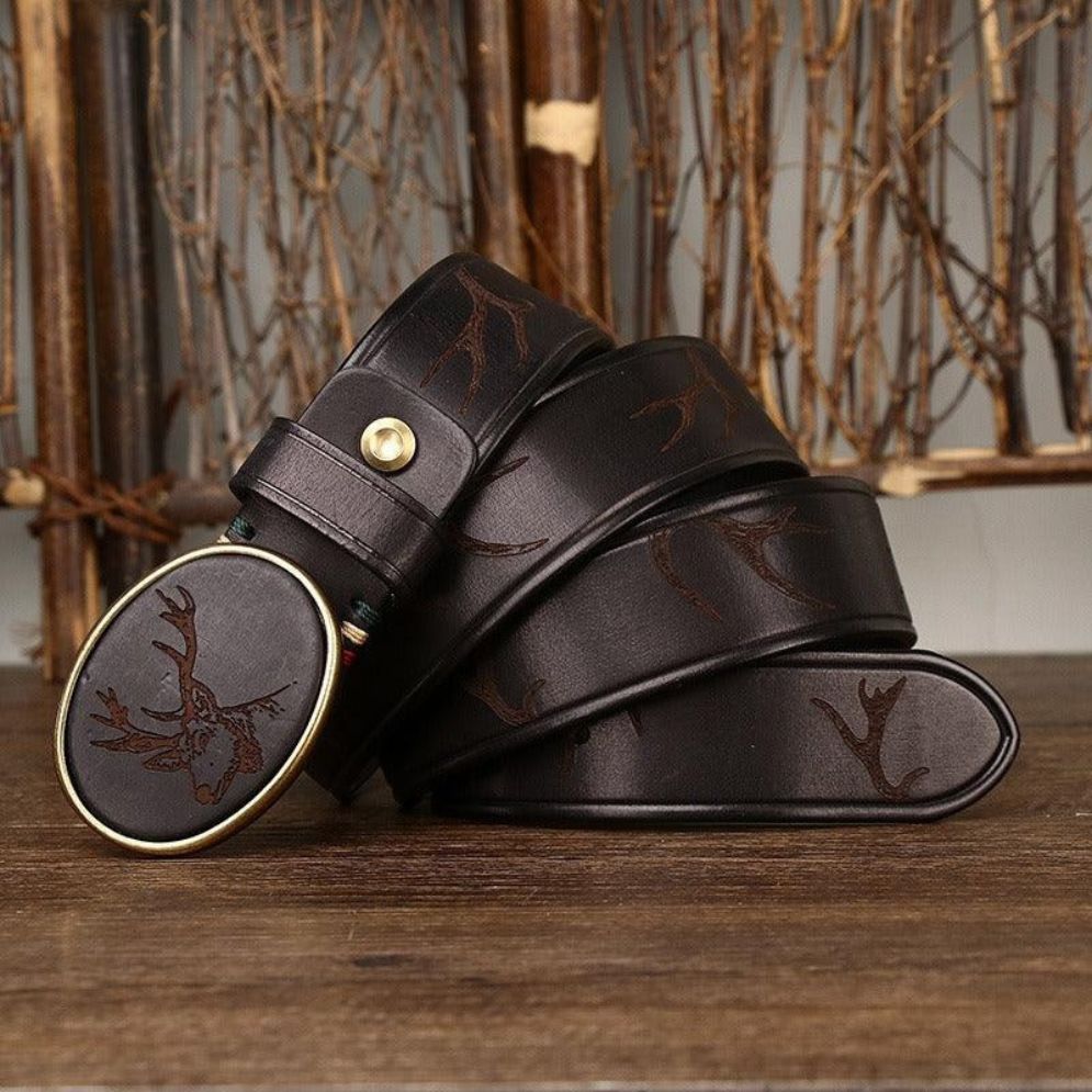 Ceinture en Cuir au Motif Cerf Modèle Faltusa - La Ceinturerie
