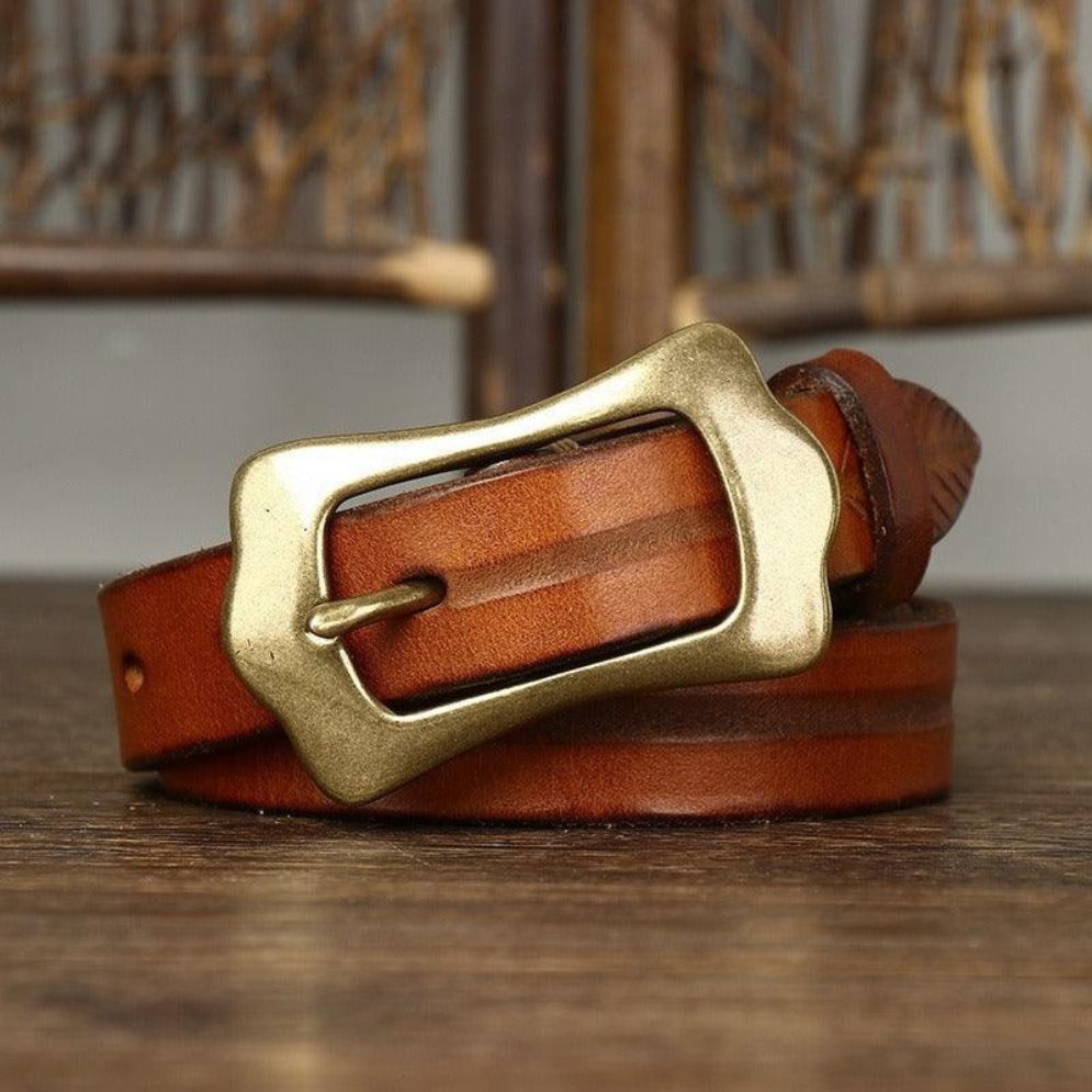 Ceinture en Cuir Motif Plume pour Femme Modèle Betina - La Ceinturerie
