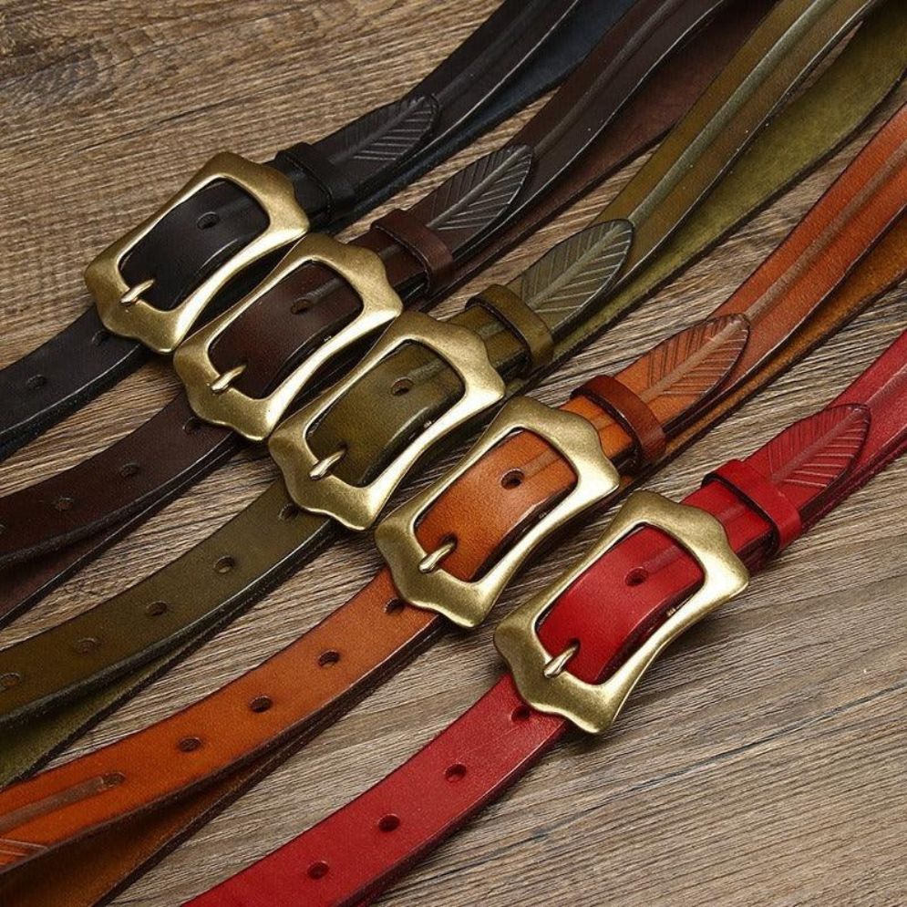 Ceinture en Cuir Motif Plume pour Femme Modèle Betina - La Ceinturerie
