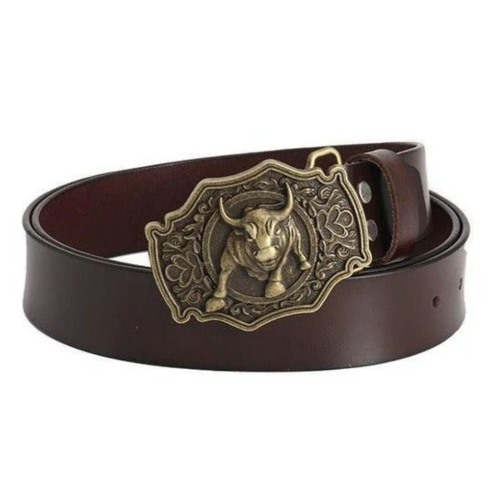 Ceinture en Cuir avec Boucle Taureau Modèle Shertur - La Ceinturerie
