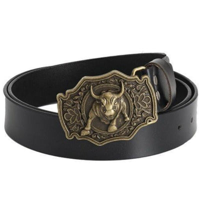 Ceinture en Cuir avec Boucle Taureau Modèle Shertur - La Ceinturerie
