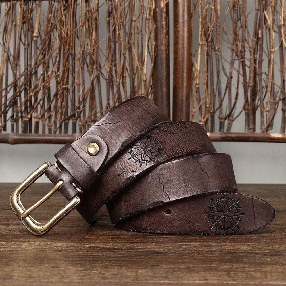 Ceinture Cuir Incrusté Boussole Homme Modèle Daksha - La Ceinturerie