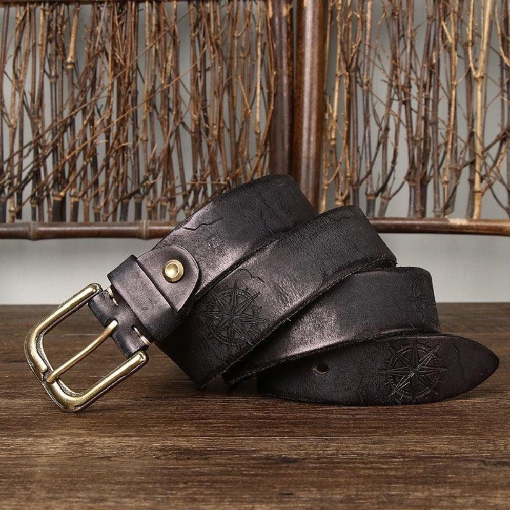 Ceinture Cuir Incrusté Boussole Homme Modèle Daksha - La Ceinturerie
