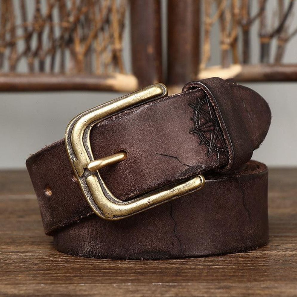 Ceinture Cuir Incrusté Boussole Homme Modèle Daksha - La Ceinturerie