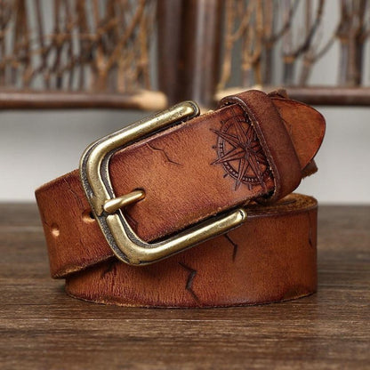 Ceinture Cuir Incrusté Boussole Homme Modèle Daksha - La Ceinturerie