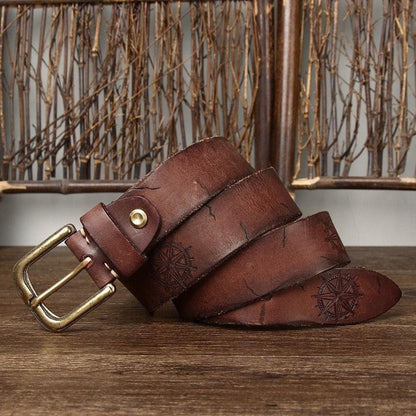 Ceinture Cuir Incrusté Boussole Homme Modèle Daksha - La Ceinturerie