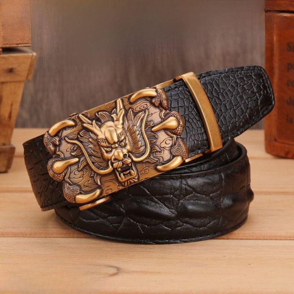 Ceinture Cuir Boucle Dorée Dragon Homme Modèle Kian - La Ceinturerie