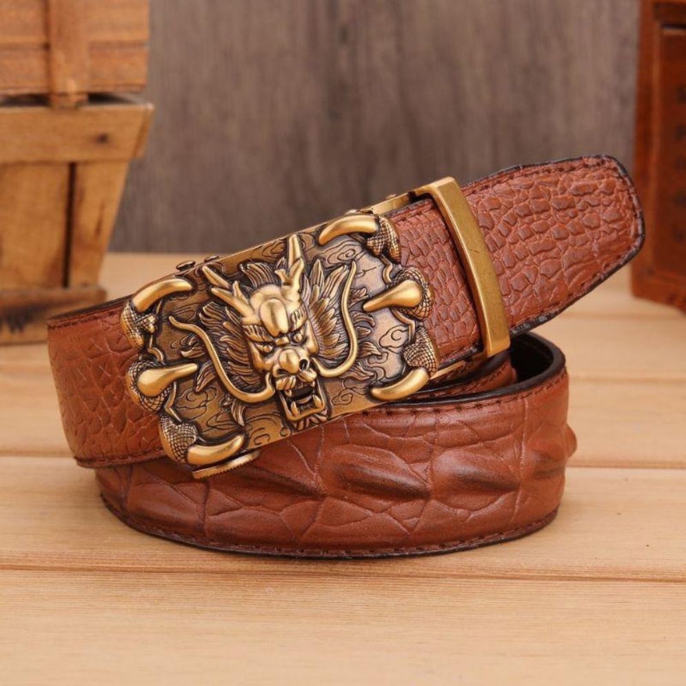 Ceinture Cuir Boucle Dorée Dragon Homme Modèle Kian - La Ceinturerie