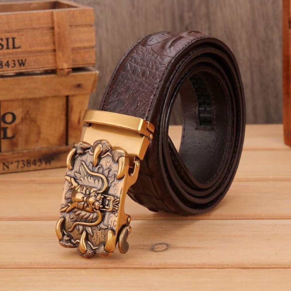 Ceinture Cuir Boucle Dorée Dragon Homme Modèle Kian - La Ceinturerie