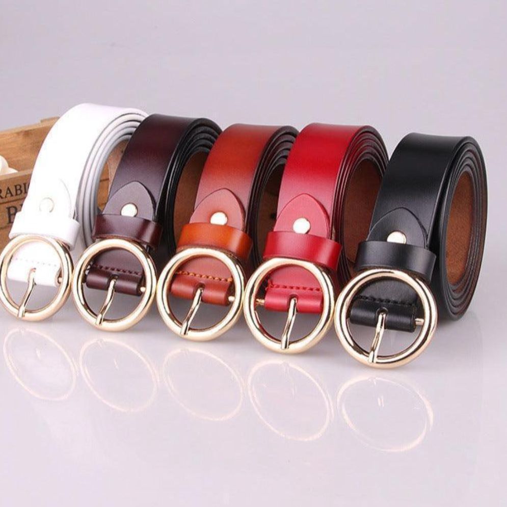 Ceinture en Cuir Lisse Boucle Dorée pour Femme - La Ceinturerie