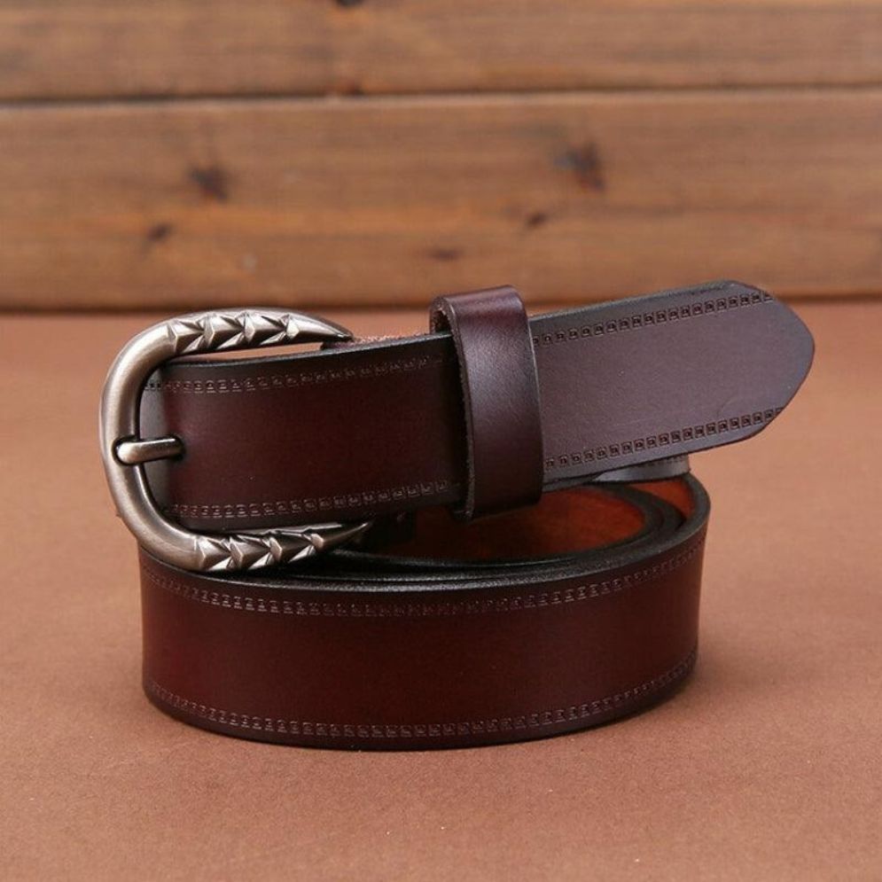 Ceinture Cuir Lisse Boucle Géométriques Modèle Wrona - La Ceinturerie