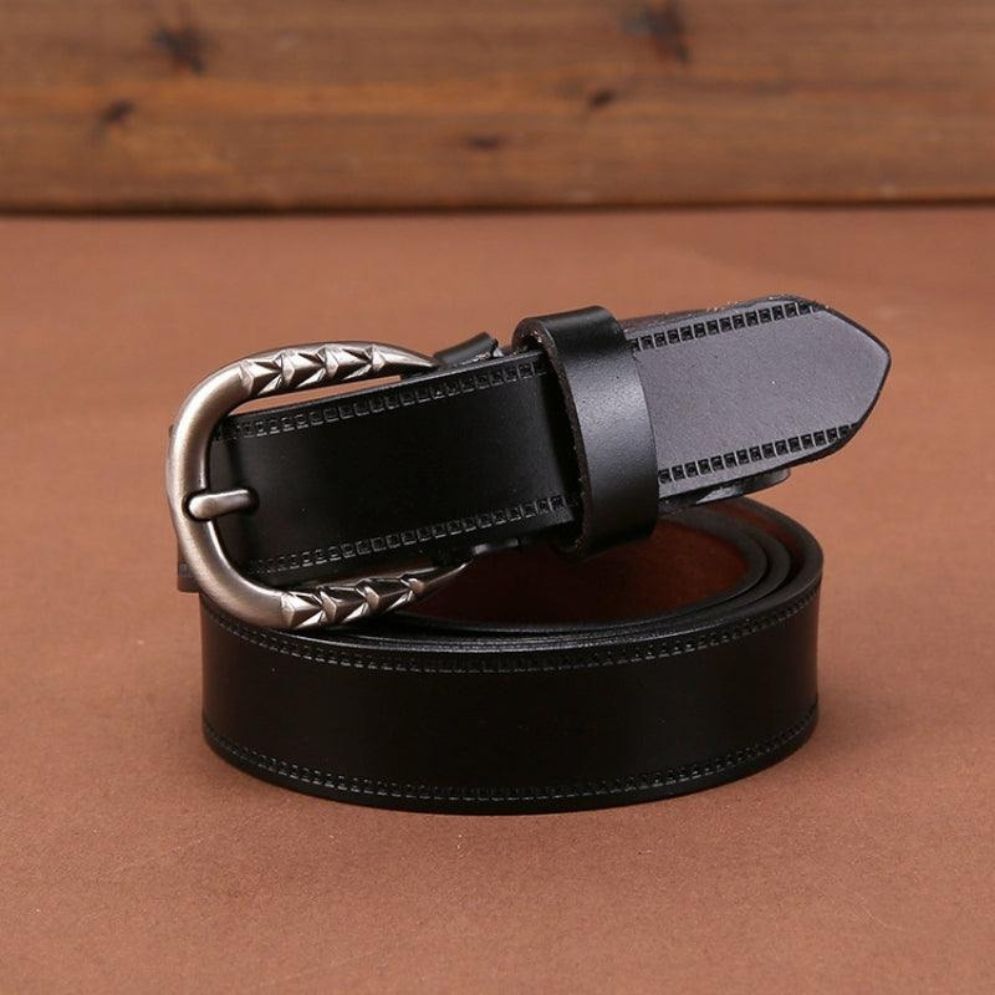 Ceinture Cuir Lisse Boucle Géométriques Modèle Wrona - La Ceinturerie