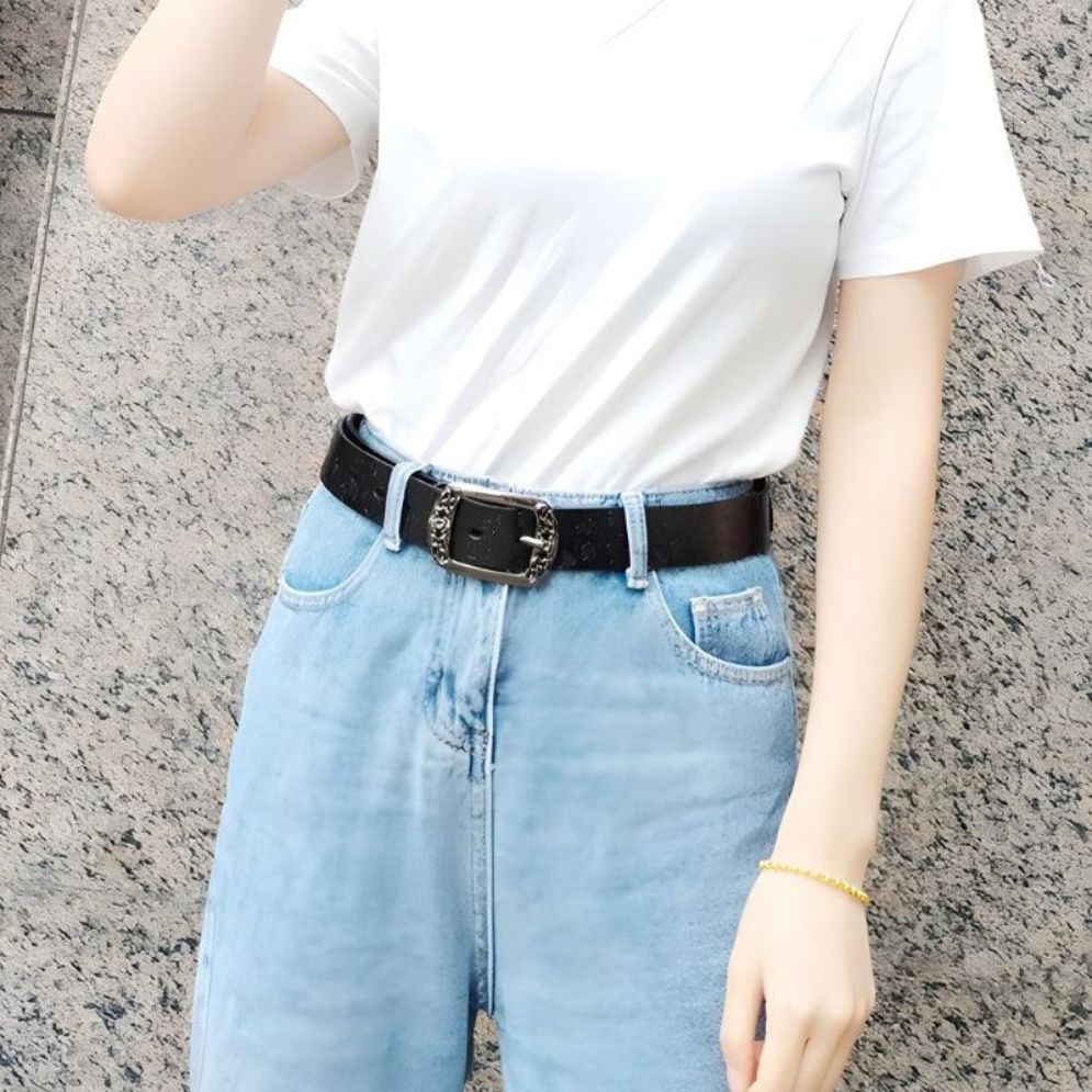 Ceinture en Cuir Femme Boucle Florale Modèle Pibamen - La Ceinturerie