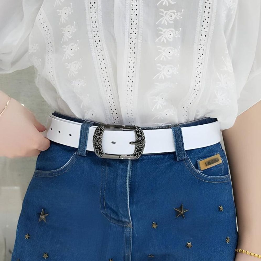 Ceinture en Cuir Femme Boucle Florale Modèle Pibamen - La Ceinturerie