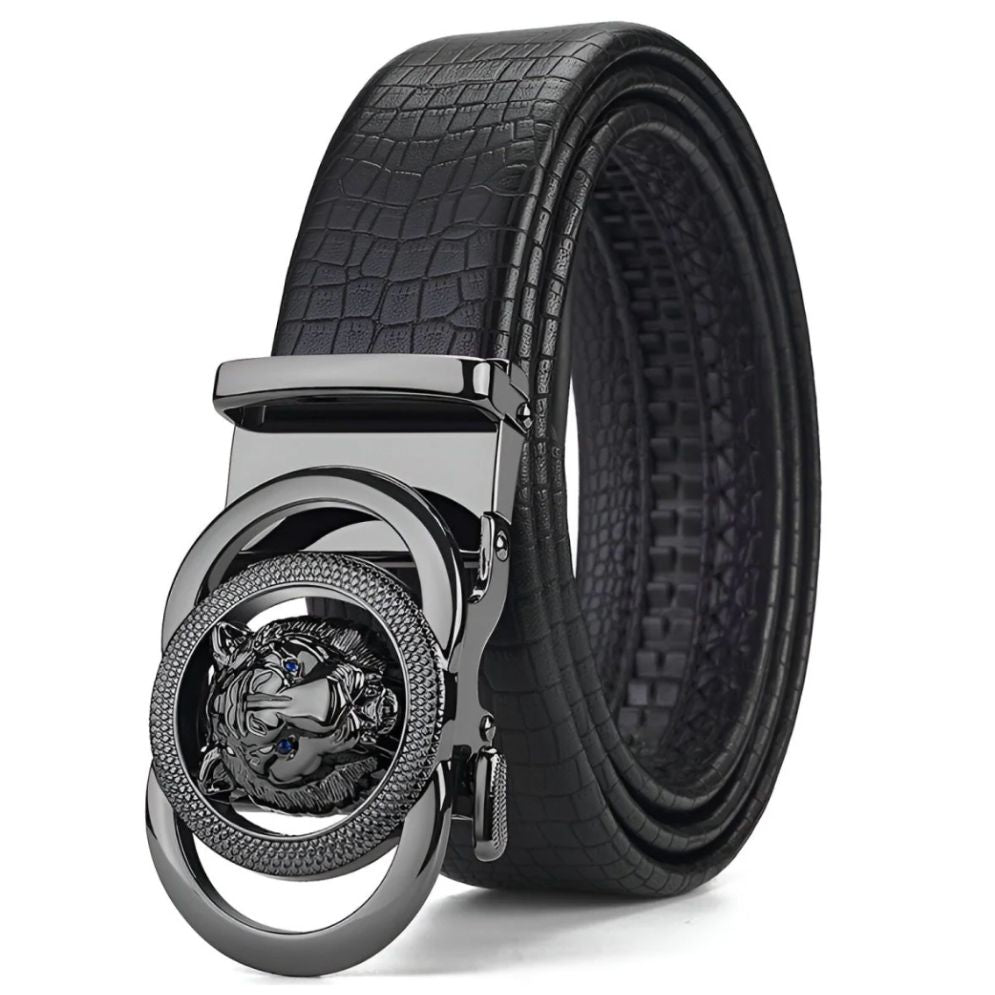 Ceinture Cuir Crocodile Boucle Tête de Lion - La Ceinturerie