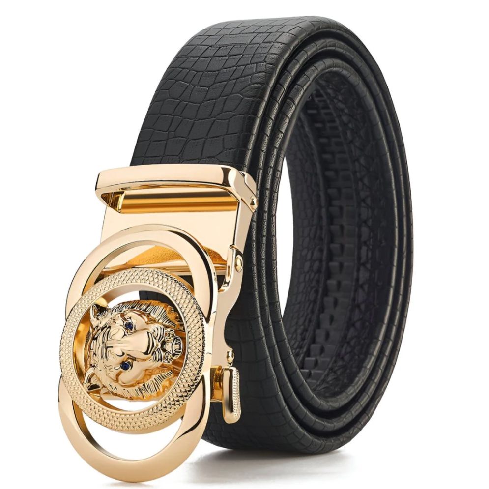 Ceinture Cuir Crocodile Boucle Tête de Lion - La Ceinturerie