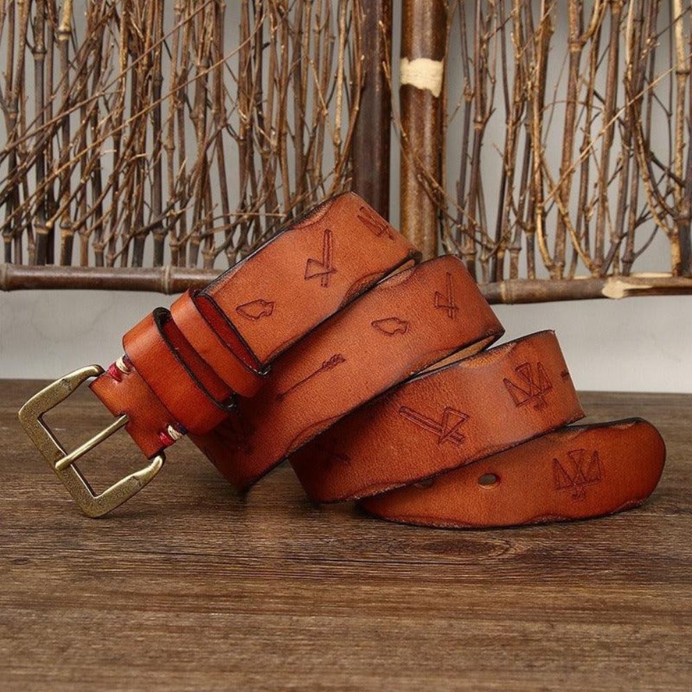 Ceinture en Cuir Homme Motifs Ethniques Modèle Ghalen - La Ceinturerie