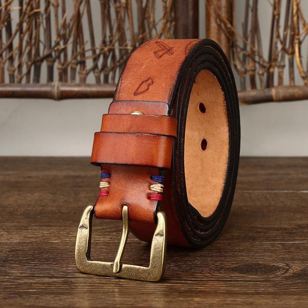 Ceinture en Cuir Homme Motifs Ethniques Modèle Ghalen - La Ceinturerie