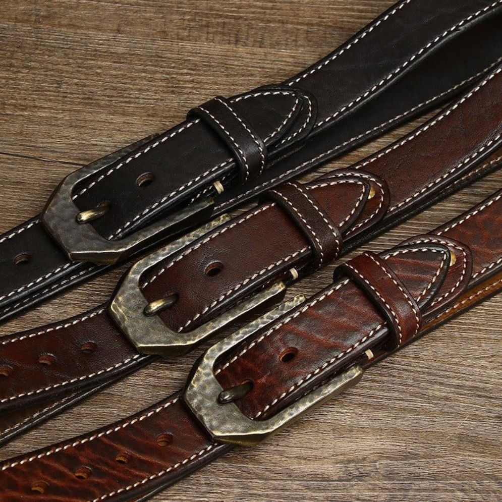 Ceinture Cuir Homme Piqure Blanche Lanière Modèle Rémi - La Ceinturerie