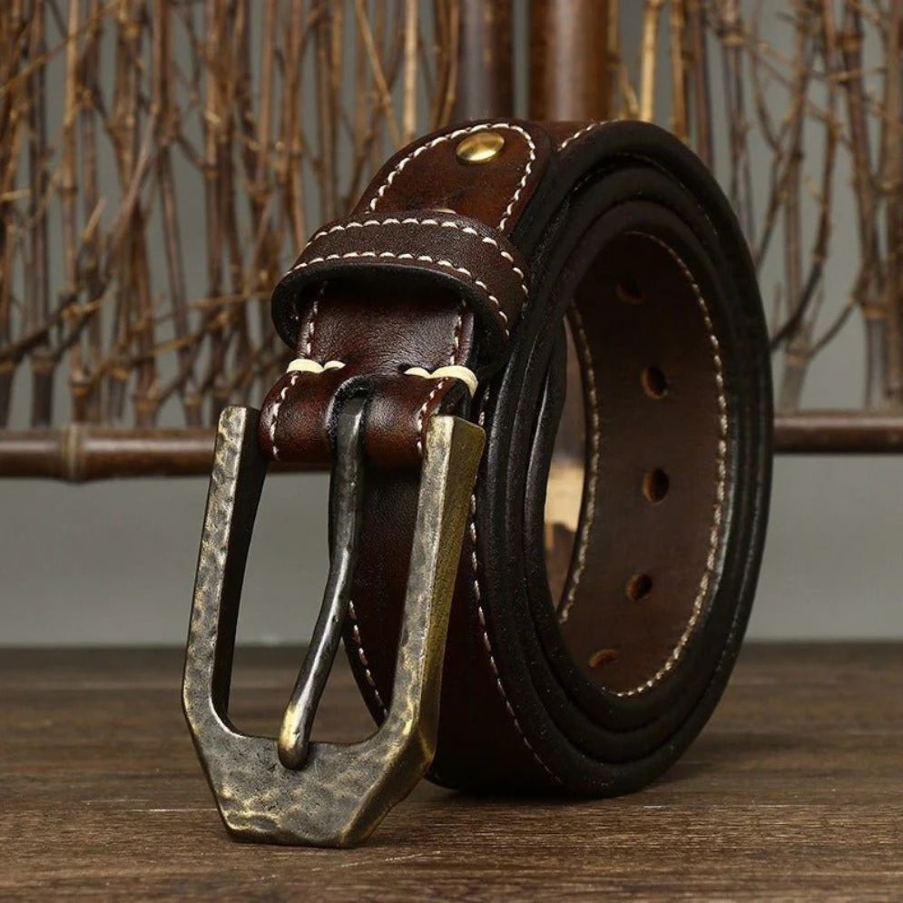 Ceinture Cuir Homme Piqure Blanche Lanière Modèle Rémi - La Ceinturerie
