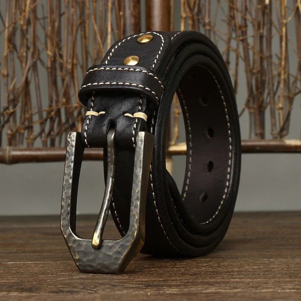 Ceinture Cuir Homme Piqure Blanche Lanière Modèle Rémi - La Ceinturerie