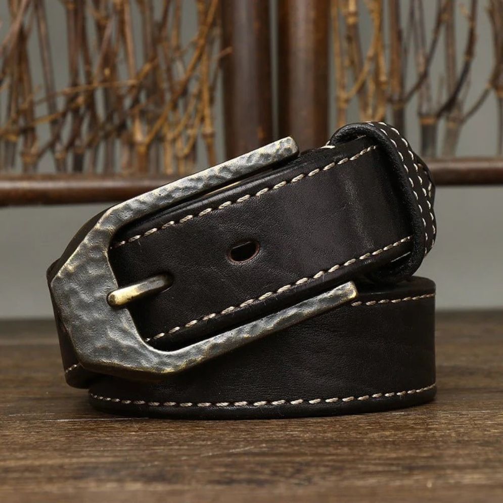 Ceinture Cuir Homme Piqure Blanche Lanière Modèle Rémi - La Ceinturerie
