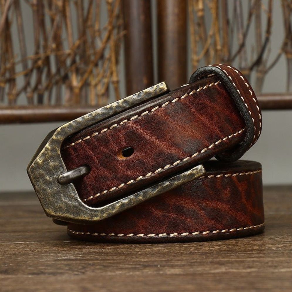 Ceinture Cuir Homme Piqure Blanche Lanière Modèle Rémi - La Ceinturerie