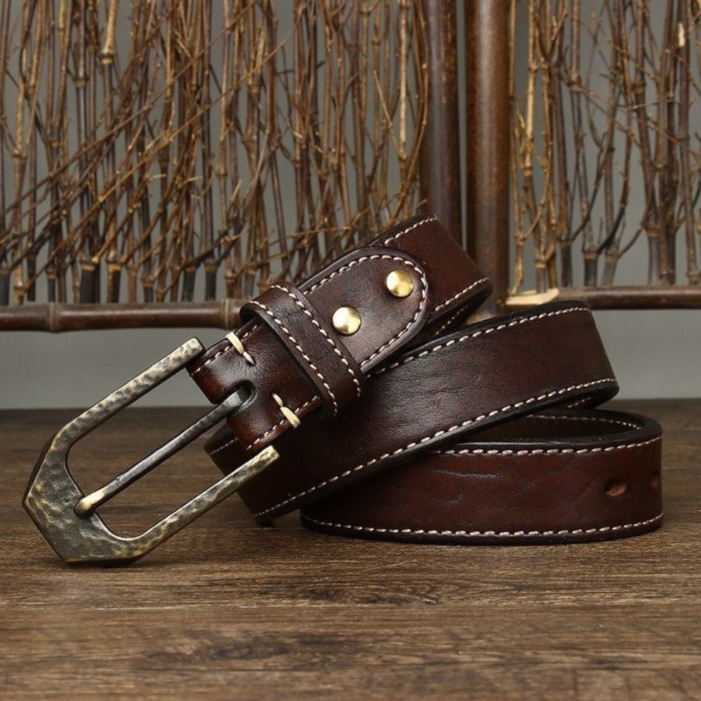 Ceinture Cuir Homme Piqure Blanche Lanière Modèle Rémi - La Ceinturerie