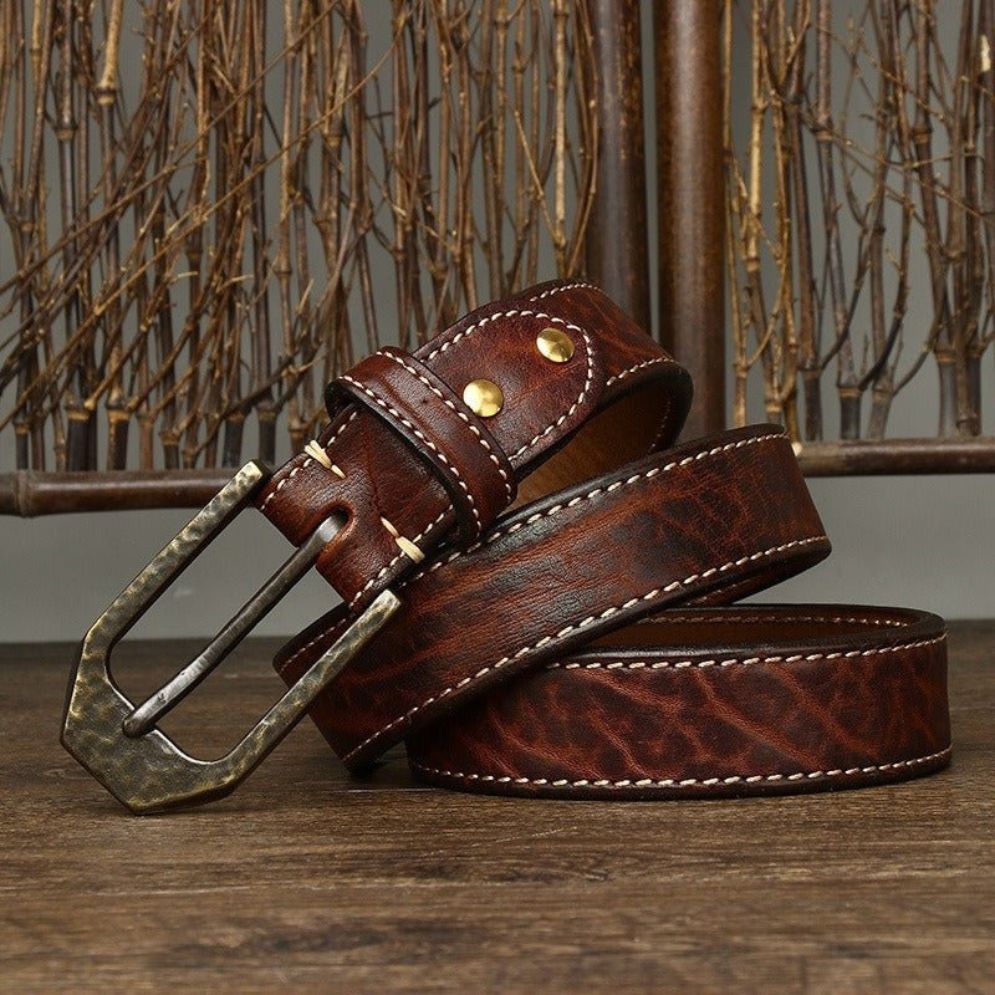 Ceinture Cuir Homme Piqure Blanche Lanière Modèle Rémi - La Ceinturerie