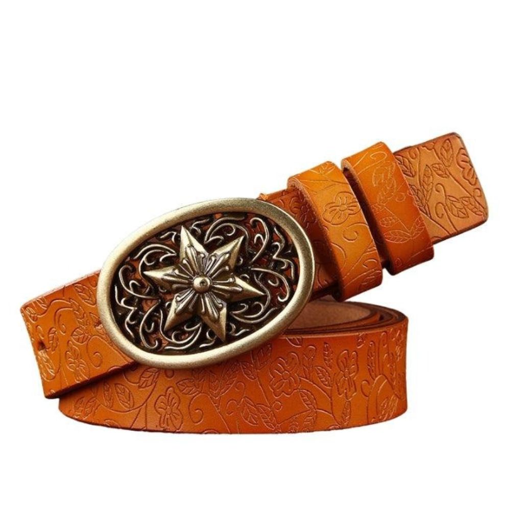 Ceinture en Cuir Style Western pour Femme Boucle Etoile Modèle Jeanne camel