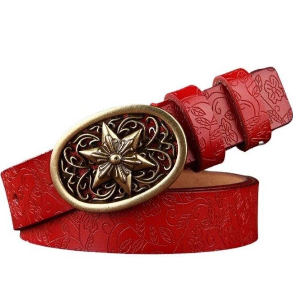 Ceinture en Cuir Style Western pour Femme Boucle Etoile Modèle Jeanne rouge