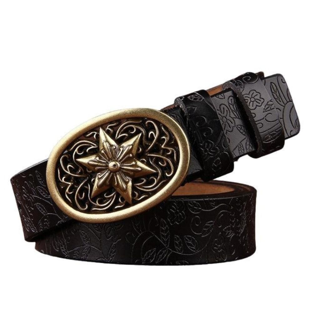 Ceinture en Cuir Style Western pour Femme Boucle Etoile Modèle Jeanne noire
