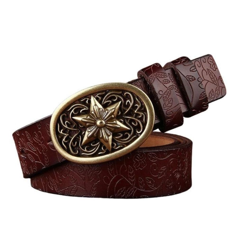 Ceinture en Cuir Style Western pour Femme Boucle Etoile Modèle Jeanne café