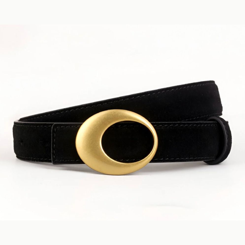 Ceinture en Cuir Véritable Suédé à Boucle Tendance Dorée - La Ceinturerie