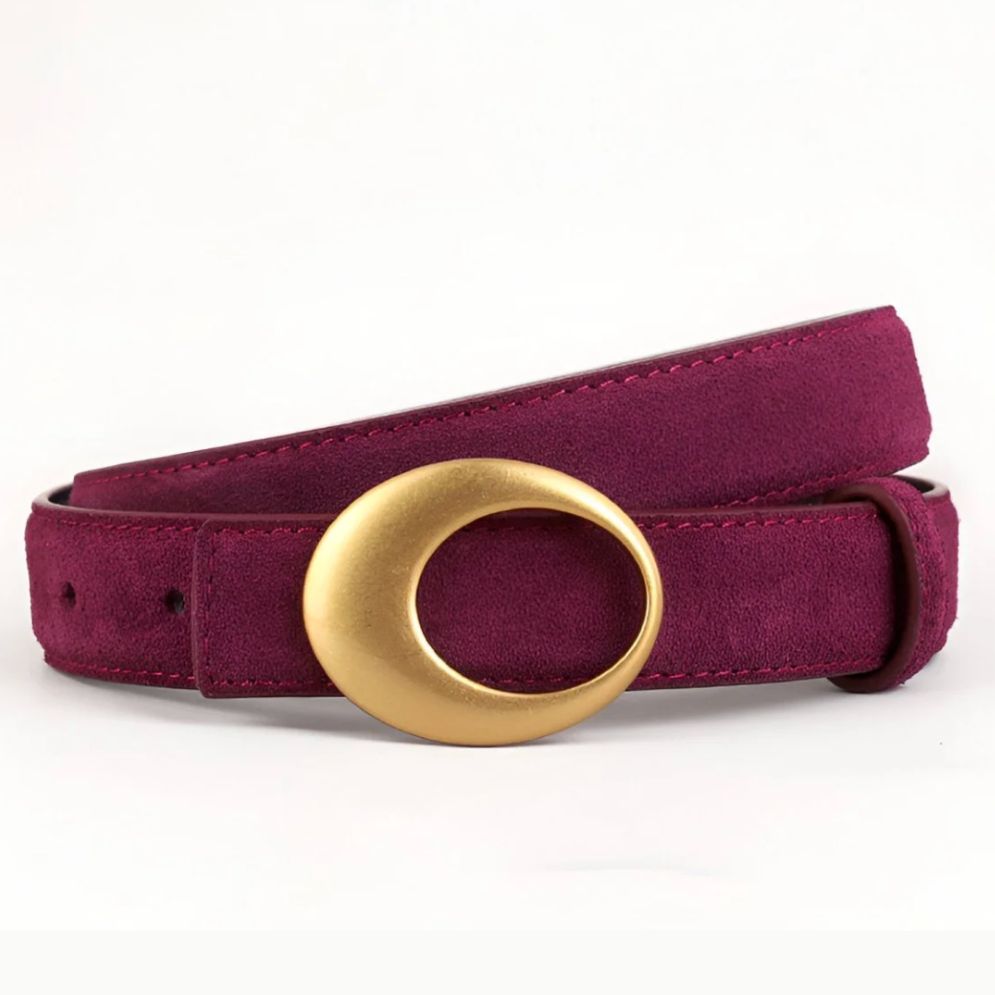 Ceinture en Cuir Véritable Suédé à Boucle Tendance Dorée - La Ceinturerie
