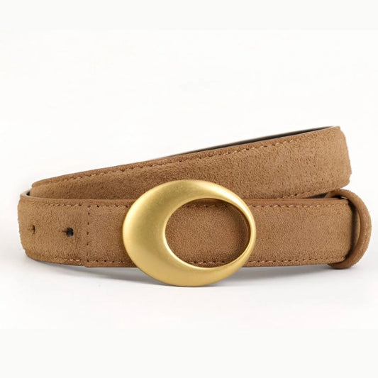Ceinture en Cuir Véritable Suédé à Boucle Tendance Dorée - La Ceinturerie