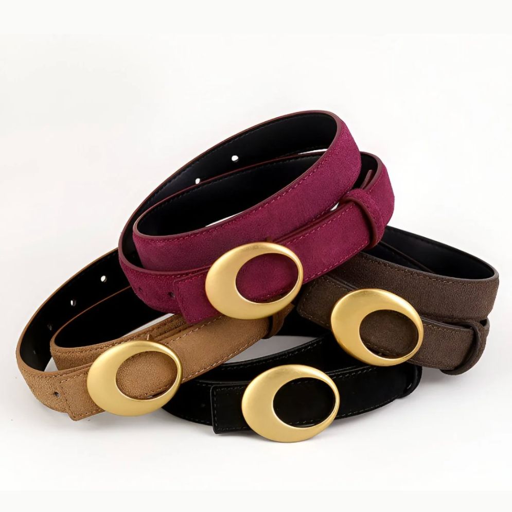 Ceinture en Cuir Véritable Suédé à Boucle Tendance Dorée - La Ceinturerie