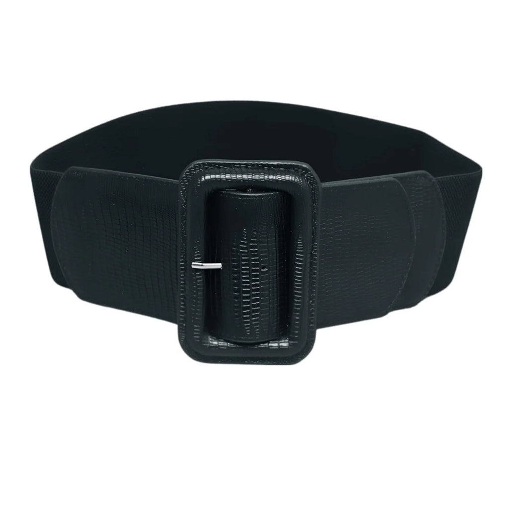 Ceinture Extra Large XXL à Taille Élastique avec Large Boucle Modèle Lelie Noire