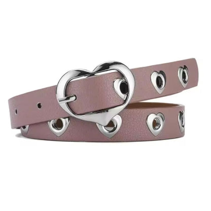 Ceinture Fille en Simili Cuir à Coeurs de Couleurs Rose