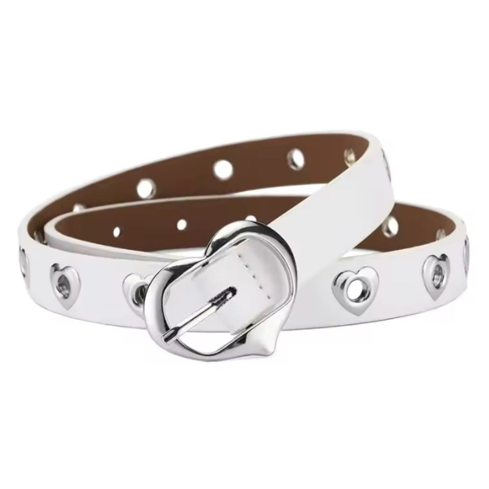 Ceinture Fille en Simili Cuir à Coeurs de Couleurs Blanche