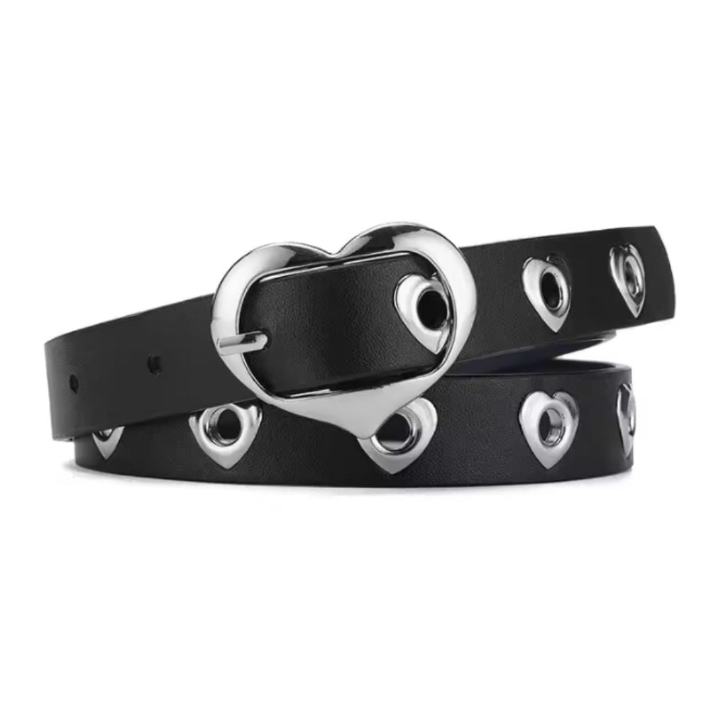 Ceinture Fille en Simili Cuir à Coeurs de Couleurs Noire