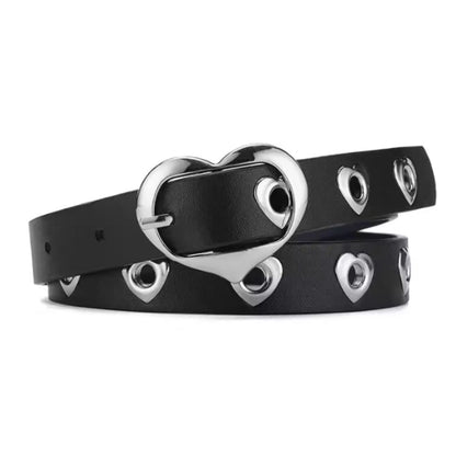 Ceinture Fille en Simili Cuir à Coeurs de Couleurs Noire