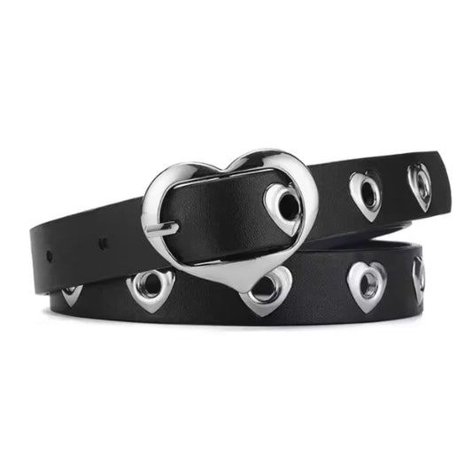 Ceinture Fille en Simili Cuir à Coeurs de Couleurs Noire