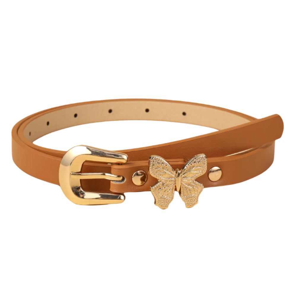 Ceinture Fille en Simili Cuir et Papillons Marron
