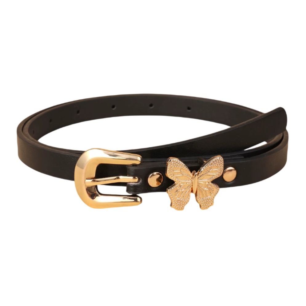 Ceinture Fille en Simili Cuir et Papillons Noire