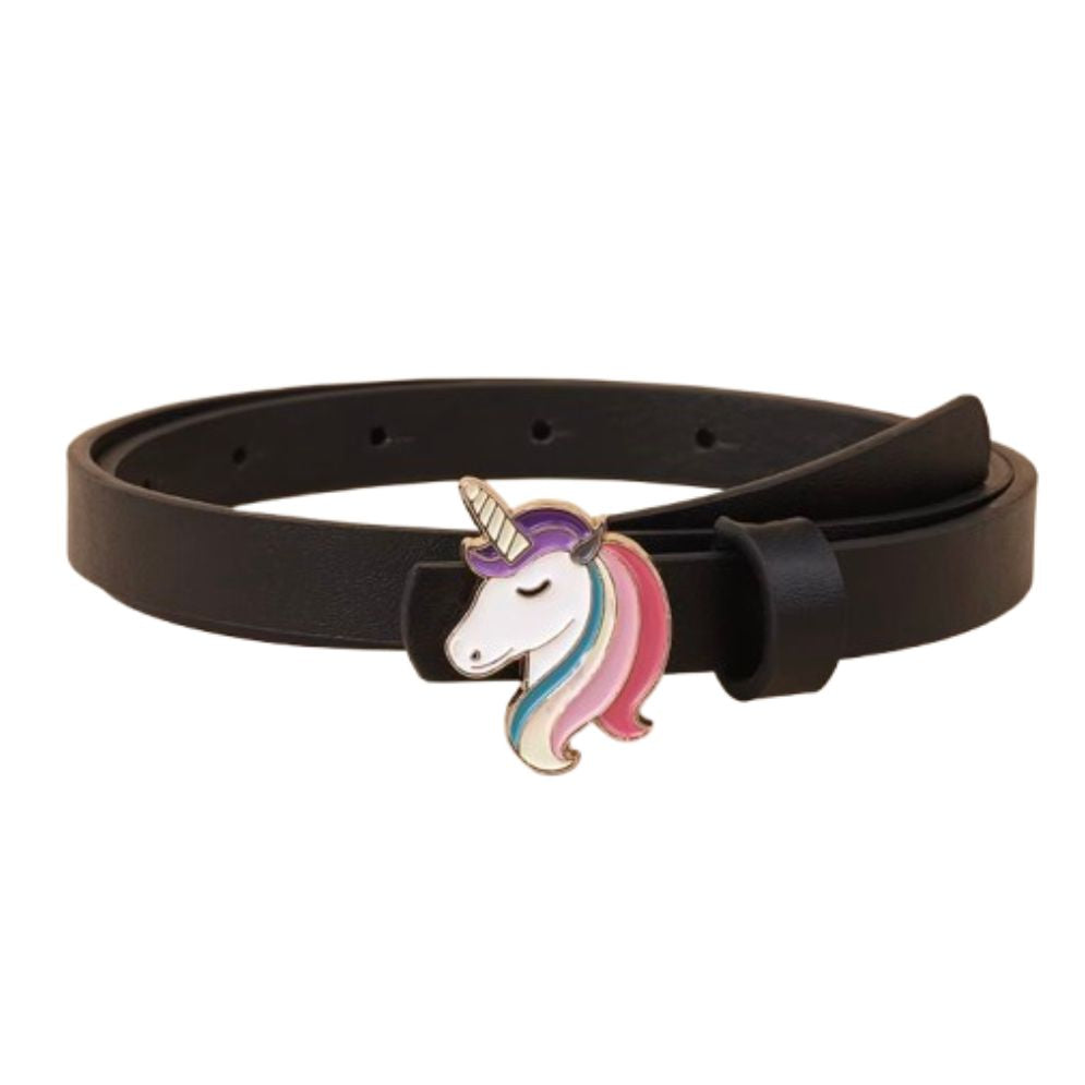 Ceinture Fille Simili et Boucle Licorne Noire
